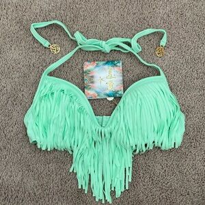 Luli Fama Cosita Buena Fringe Plunge Push Up Underwire Top Size XS